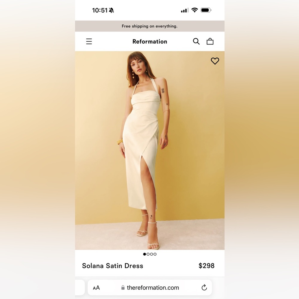 Reformation Solana Satin Halter Dress in Cream